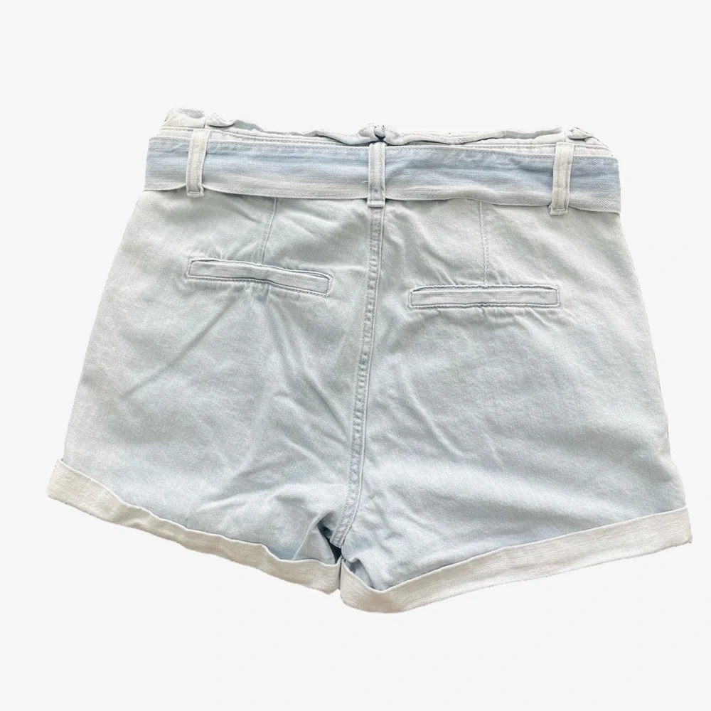 Express Blue High Waist Denim Shorts with Tie Belt - Picture 2 of 4